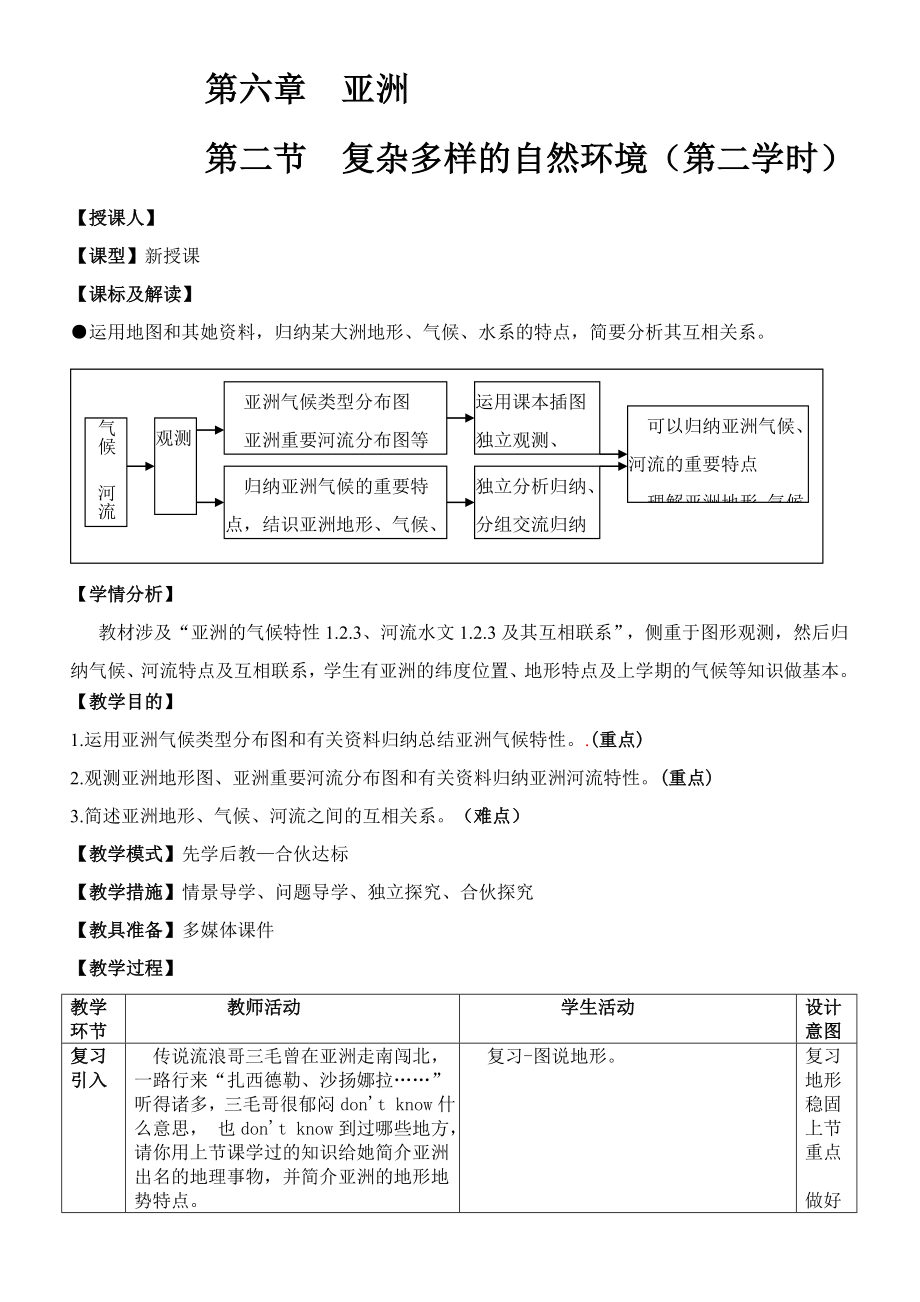 商務(wù)星球版地理七年級下冊第二節(jié)《復(fù)雜多樣的自然環(huán)境》教案_第1頁