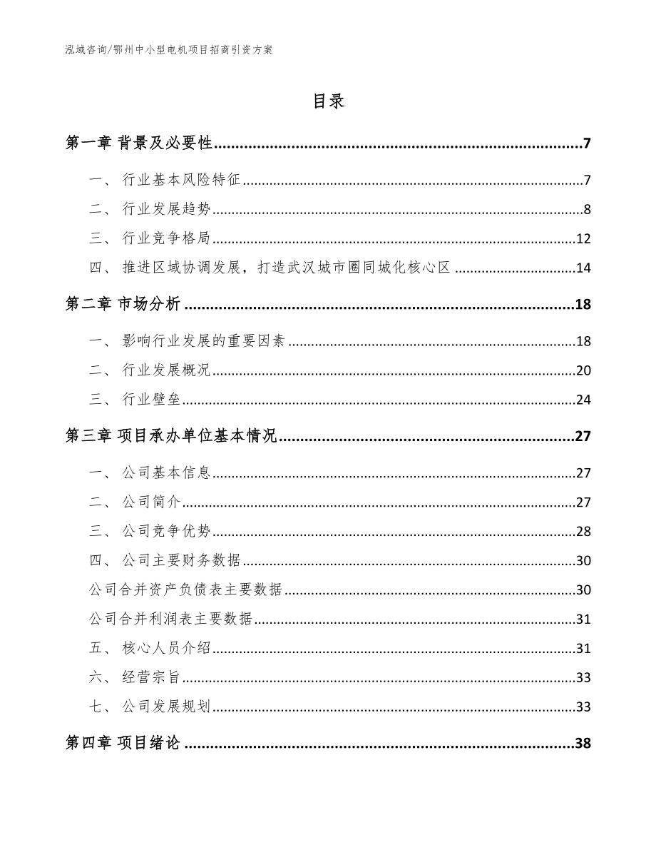 鄂州中小型电机项目招商引资方案_第1页