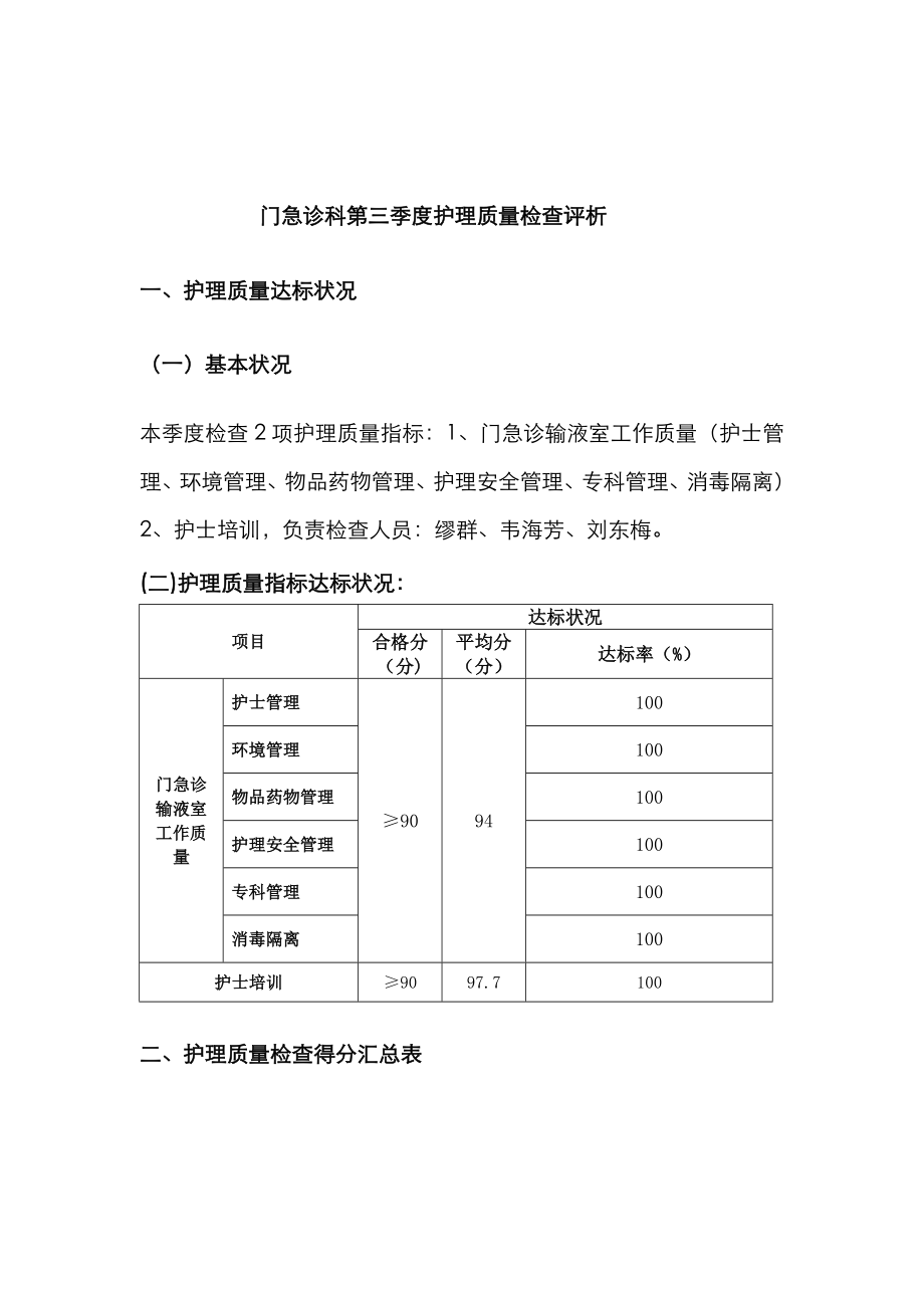 门急诊科第三季度护理质量 检查评析_第1页