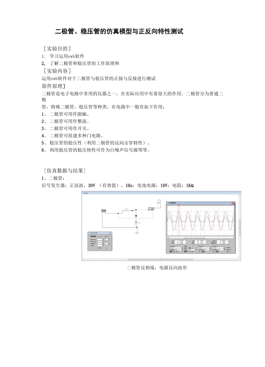 上海大學(xué) 二極管、穩(wěn)壓管的仿真模型與正反向特性測試_第1頁