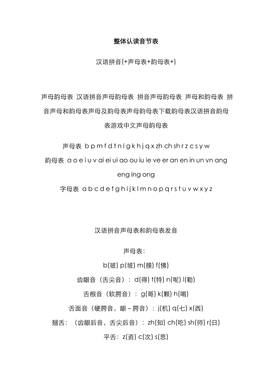 汉语拼音声母表,韵母表,整体认读音节表_第1页
