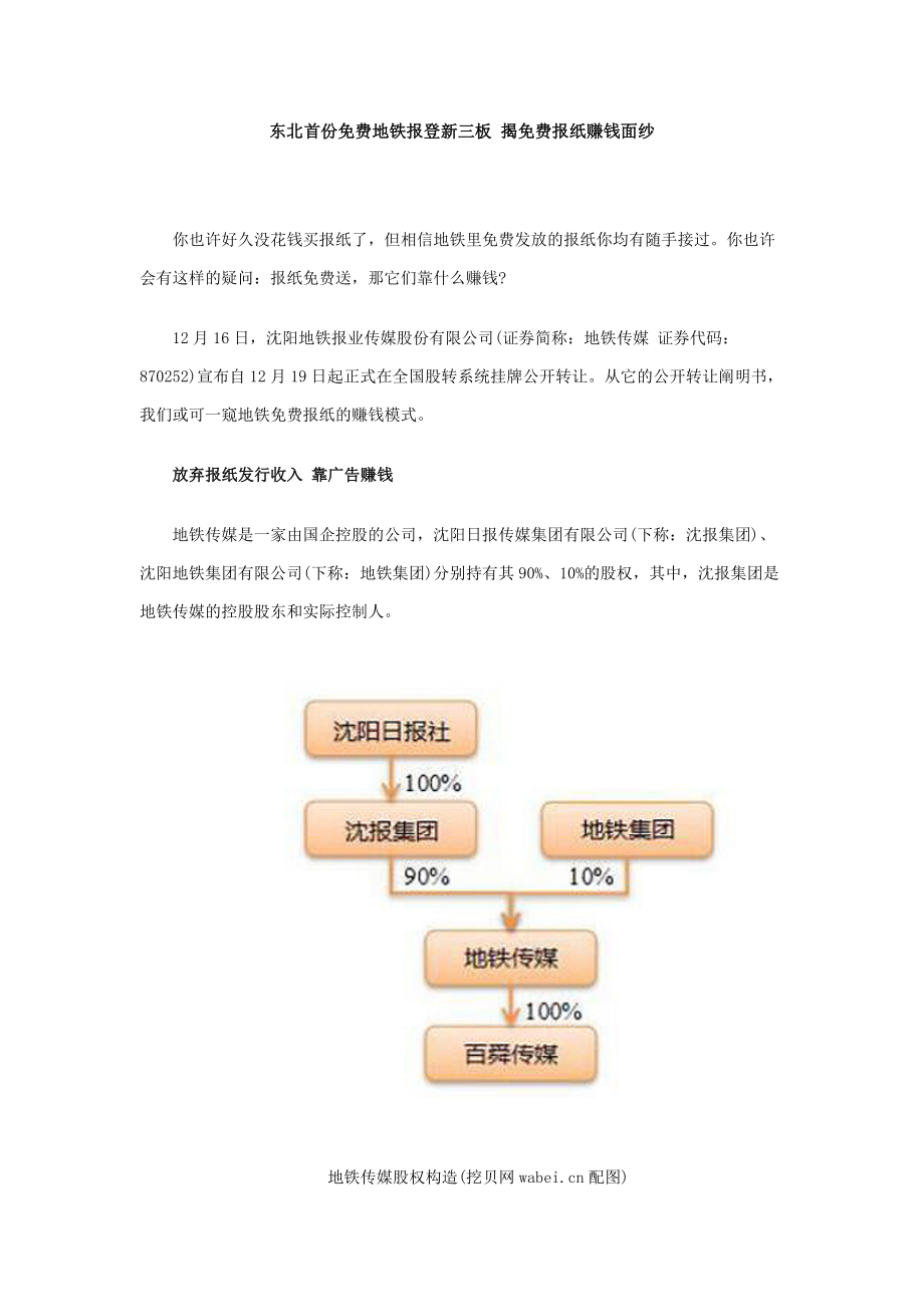 東北首份免費(fèi)地鐵報(bào)登新三板 揭免費(fèi)報(bào)紙盈利面紗_第1頁(yè)