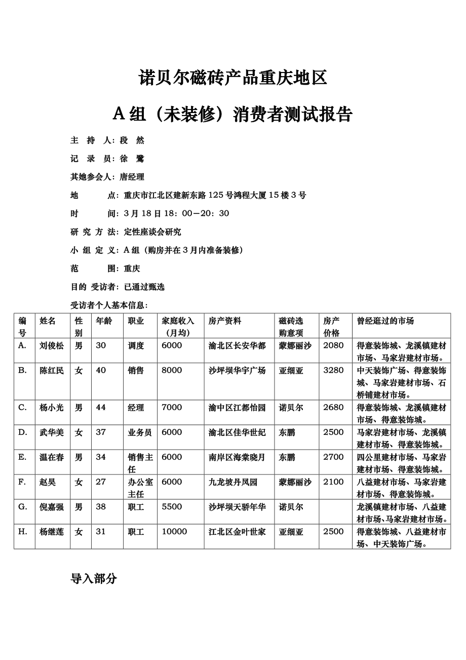 重庆消费者测试记录报告A-未装修OVER_第1页