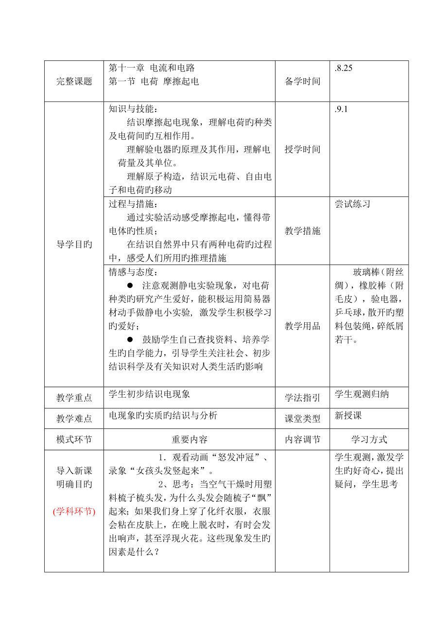 九年級物理第一節(jié) 電荷 摩擦起電教案_第1頁