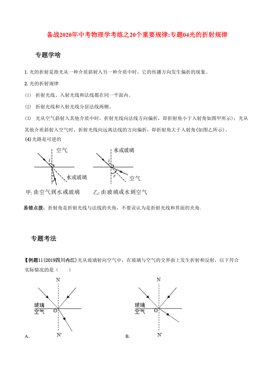 專題04 光的折射規(guī)律_第1頁