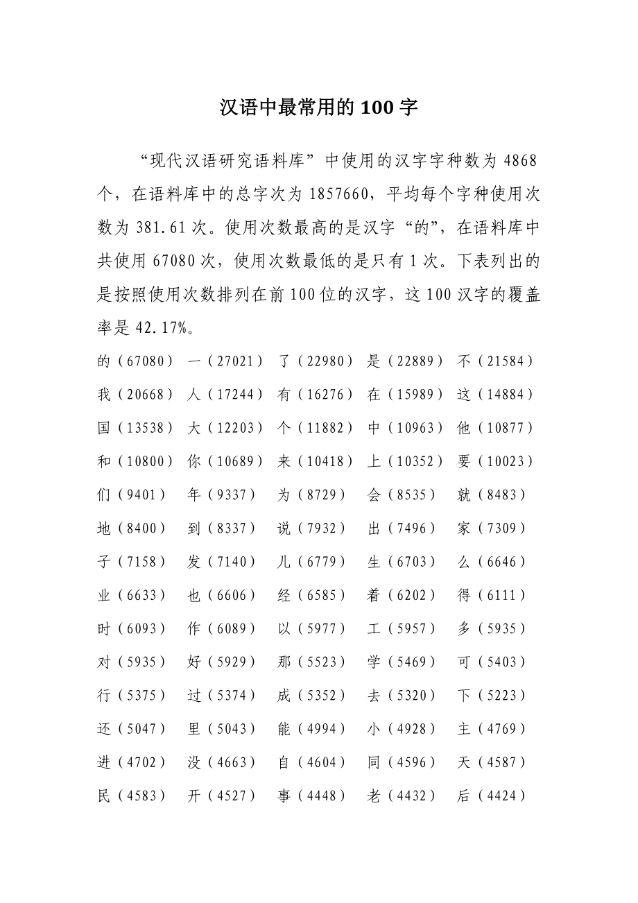 汉语中最常用的100字_第1页