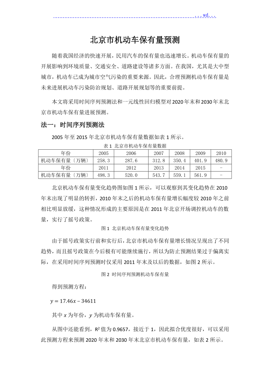 2020年至2030年北京市机动车保有量预测_第1页
