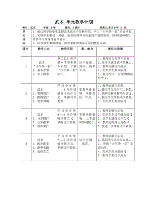 武術(shù) 單元教學計劃