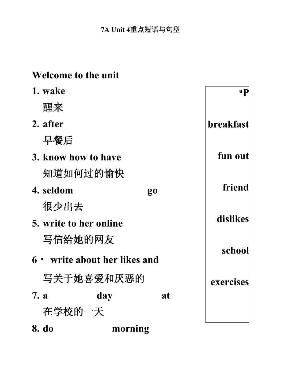 牛津译林7A Unit4 重点短语句型_第1页