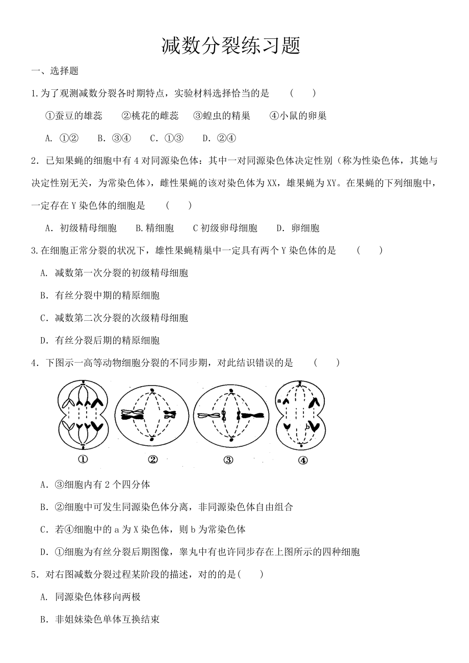 减数分裂练习题1_第1页