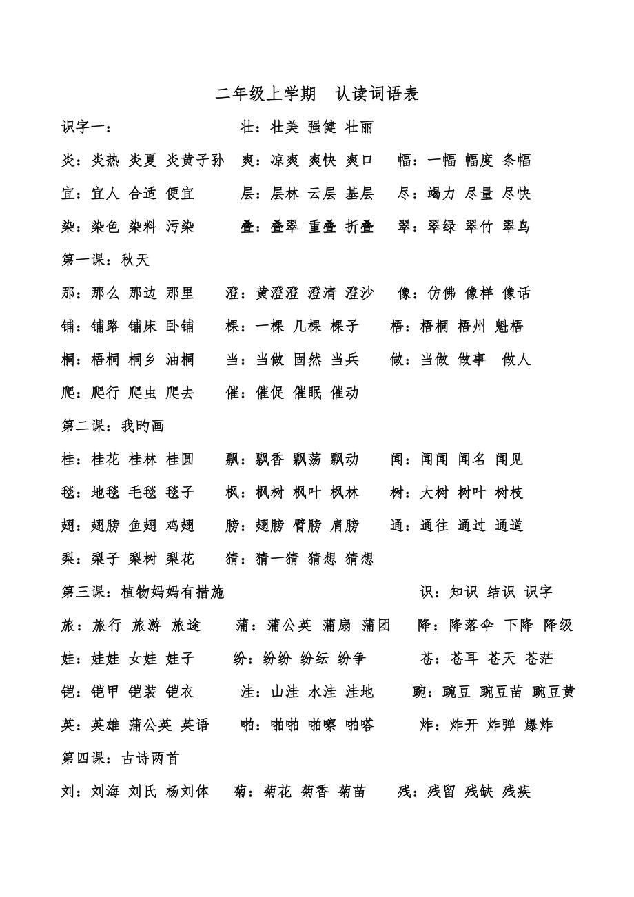 二年級上學(xué)期認(rèn)讀詞語表(1)_第1頁