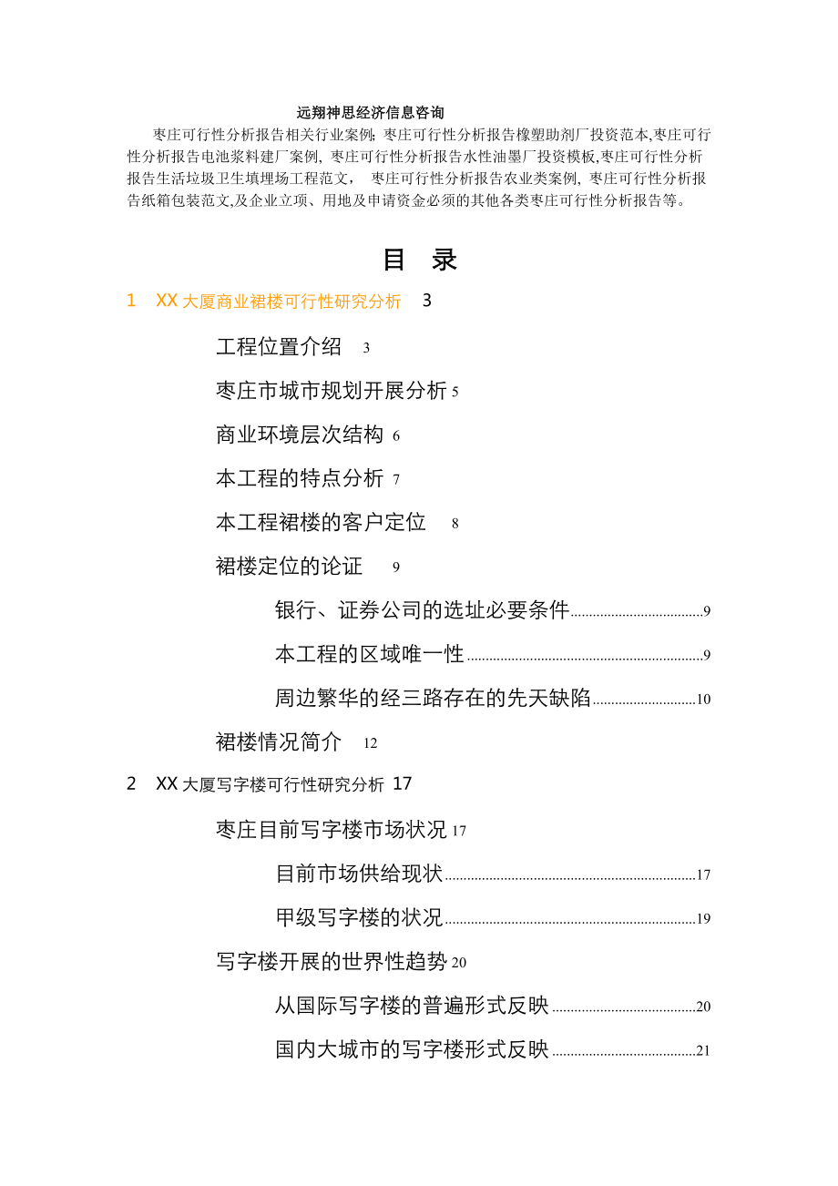枣庄可行性分析报告大厦商业裙楼工程项目范文,模板,目录_第1页