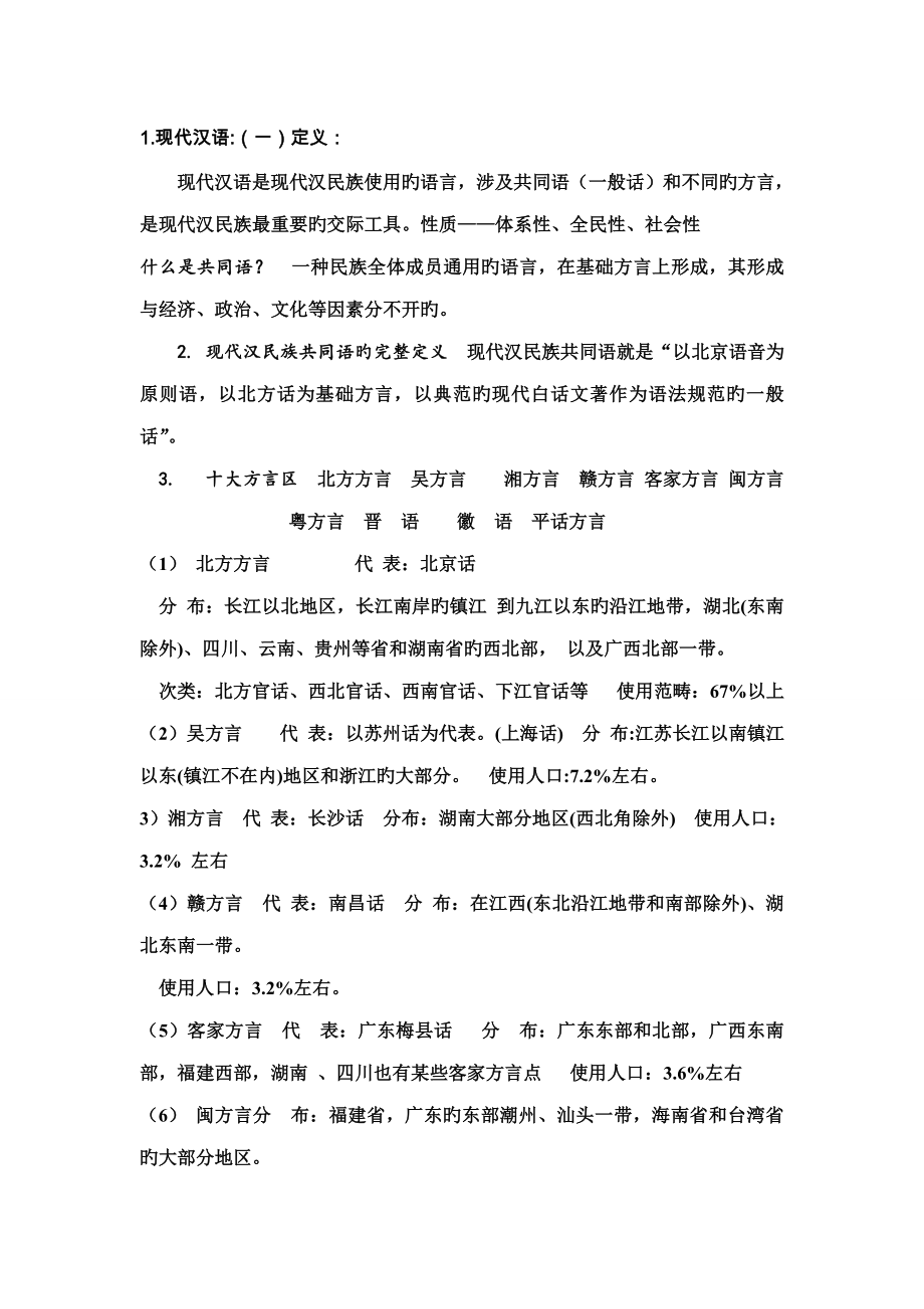 汉语言文学专业现代汉语考点_第1页