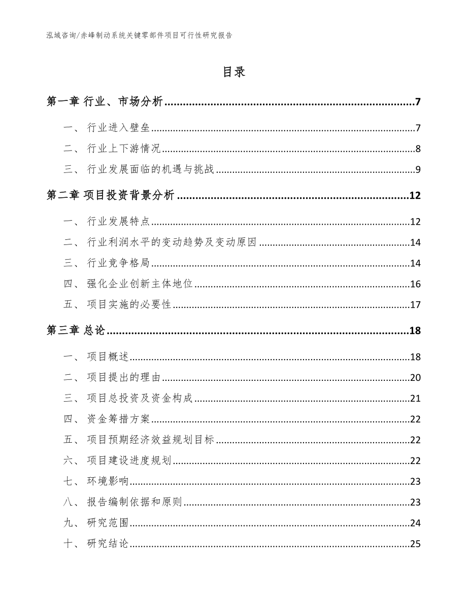 赤峰制动系统关键零部件项目可行性研究报告（模板范文）_第1页