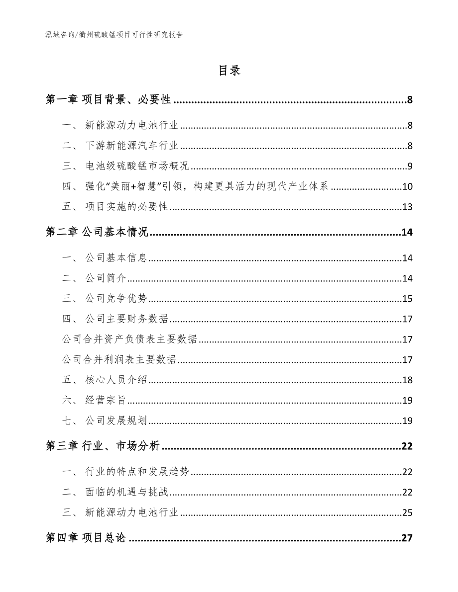 衢州硫酸锰项目可行性研究报告【模板范本】_第1页