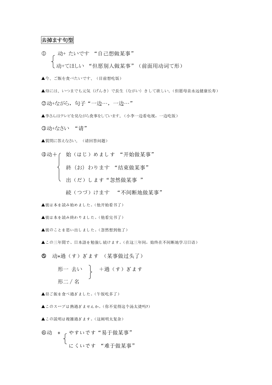 日语接ます,て形等句型总结_第1页