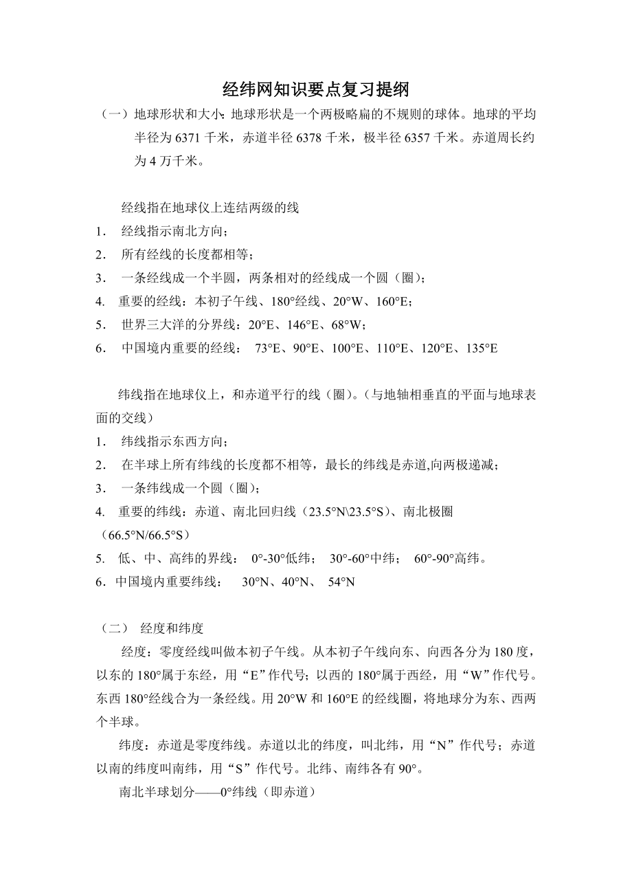 经纬网知识点复习提纲_第1页