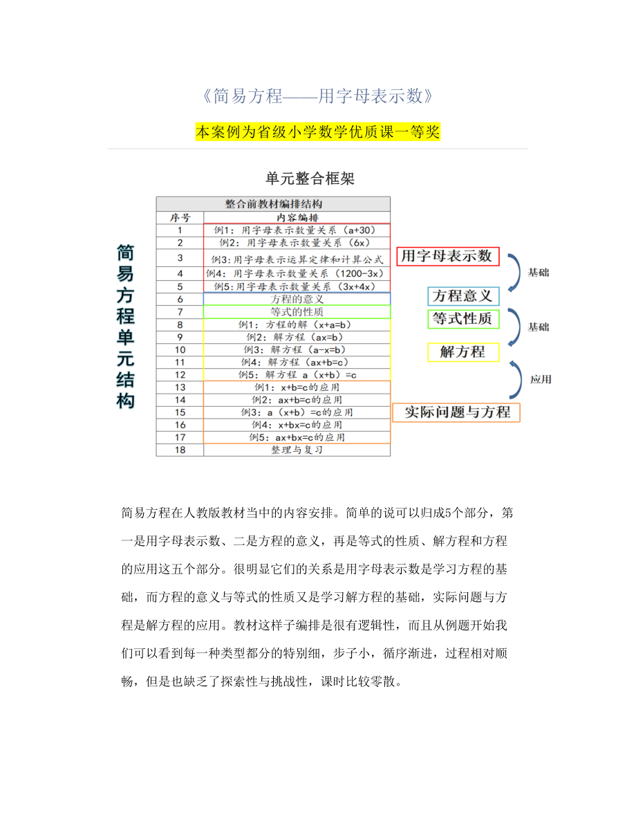 小學數(shù)學《簡易方程——用字母表示數(shù)》【獲獎】公開課教案教學設(shè)計_第1頁