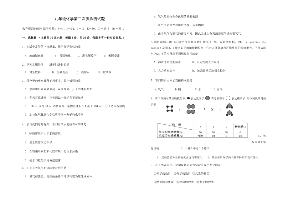 九年级化学第二次质检测试题1411_第1页