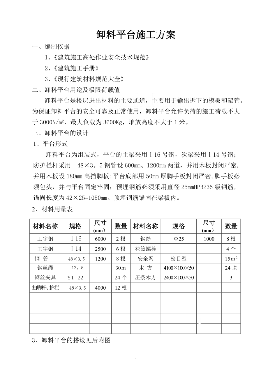 某工程工具式卸料平台施工方案secret_第1页