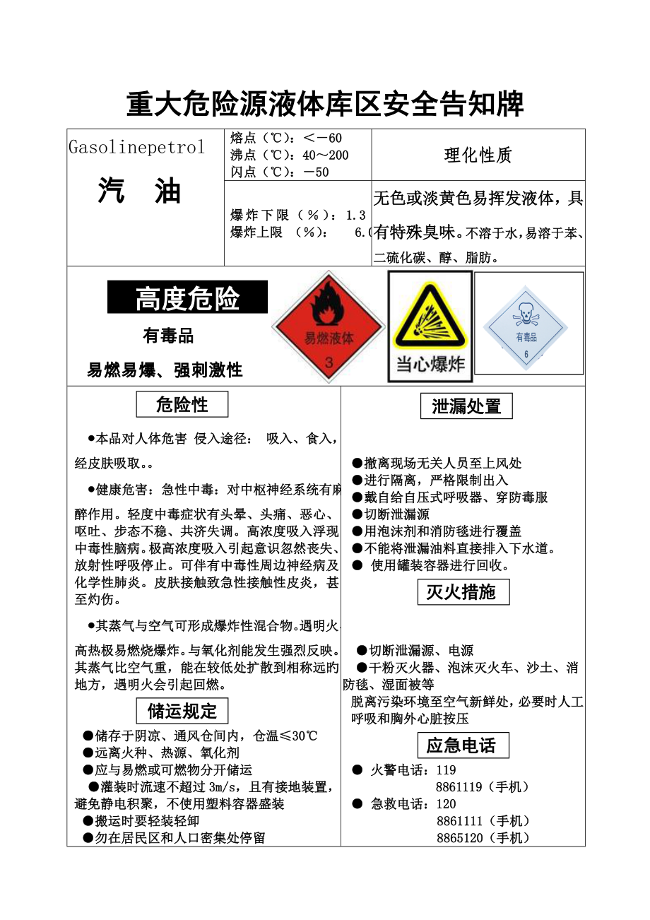 汽油安全告知牌_第1页