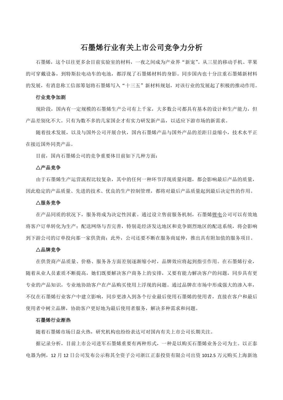 石墨烯行业相关上市企业竞争力分析_第1页