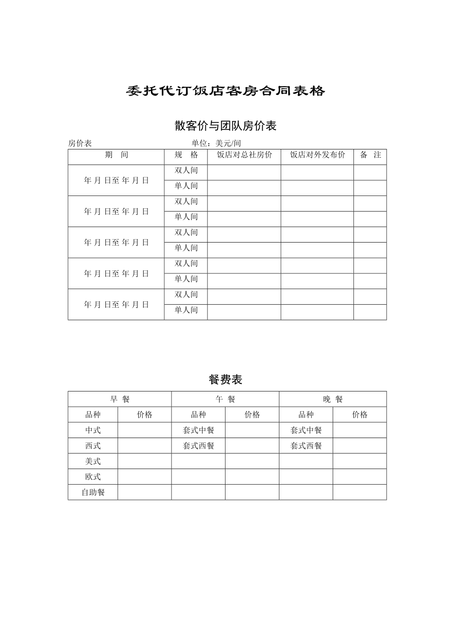 连锁酒店前厅和客房大部分表格_第1页