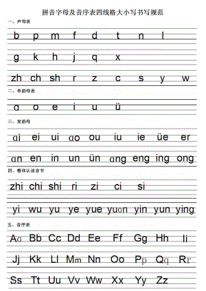 拼音字母及音序表四线格大小写书写规范-打印