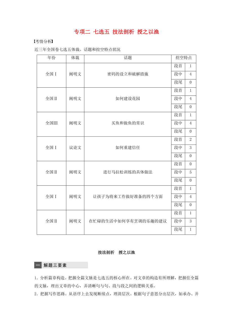 （全國通用）高考英語二輪復(fù)習(xí)考前三個(gè)月專題二七選五技法剖析授之以漁_第1頁