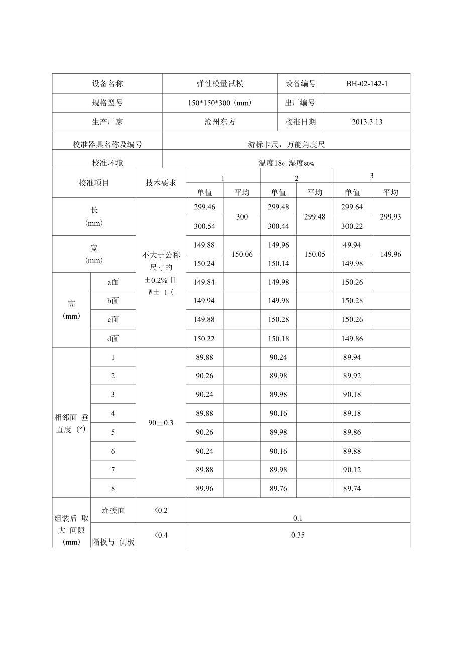 弹性模量试模校准记录表_第1页