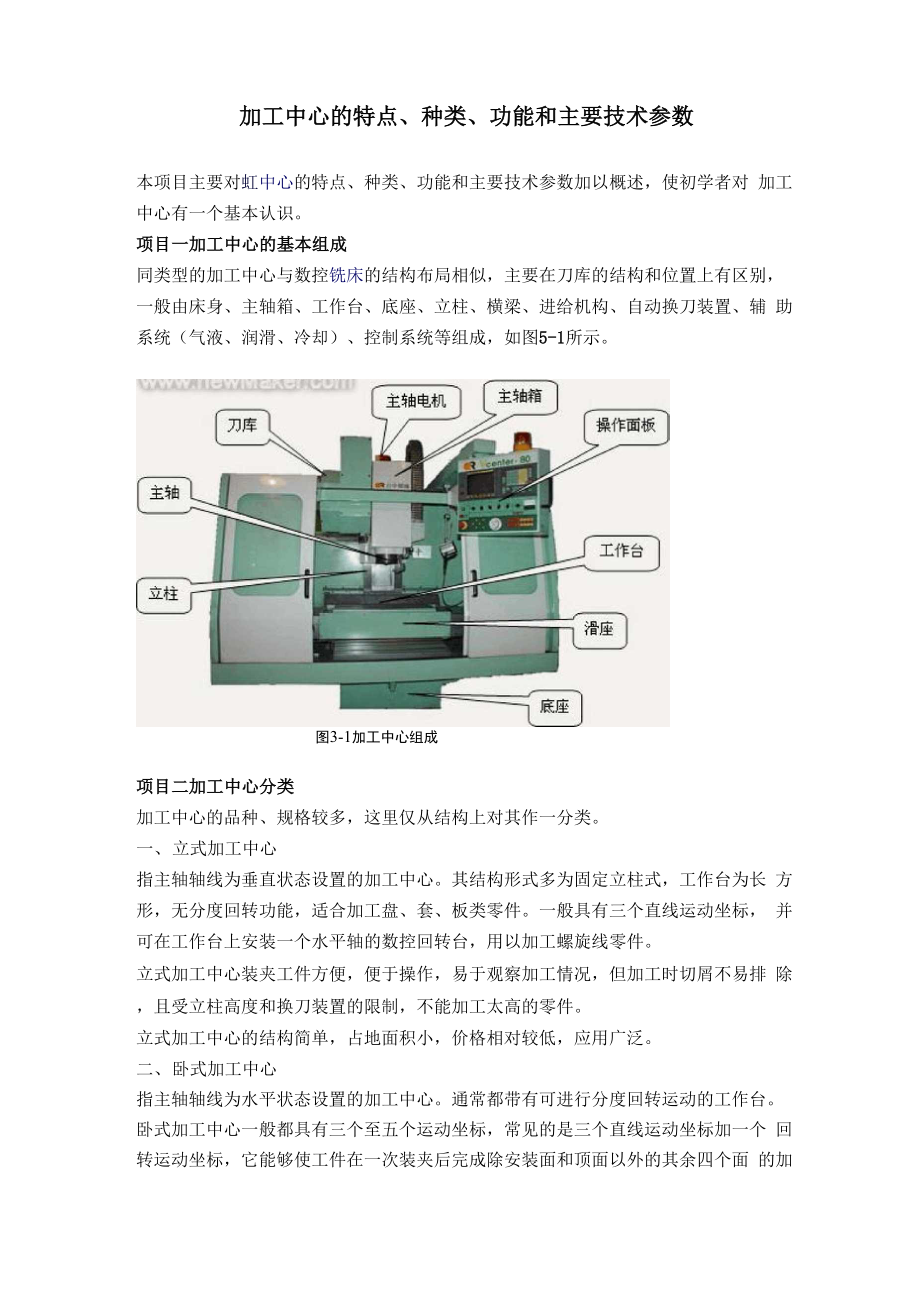 加工中心的特点、种类、功能和主要技术参数_第1页