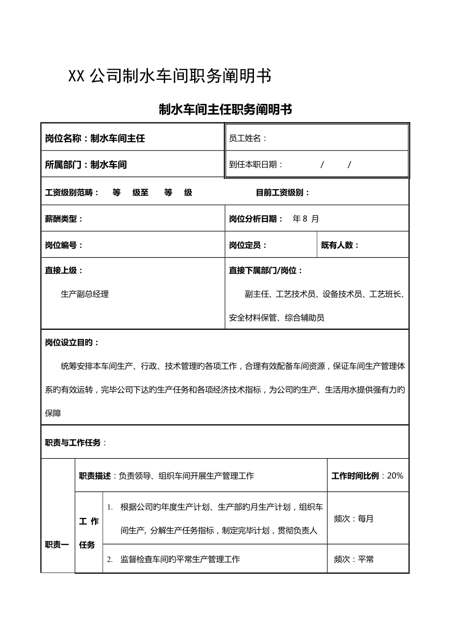 公司制水车间职务专项说明书_第1页