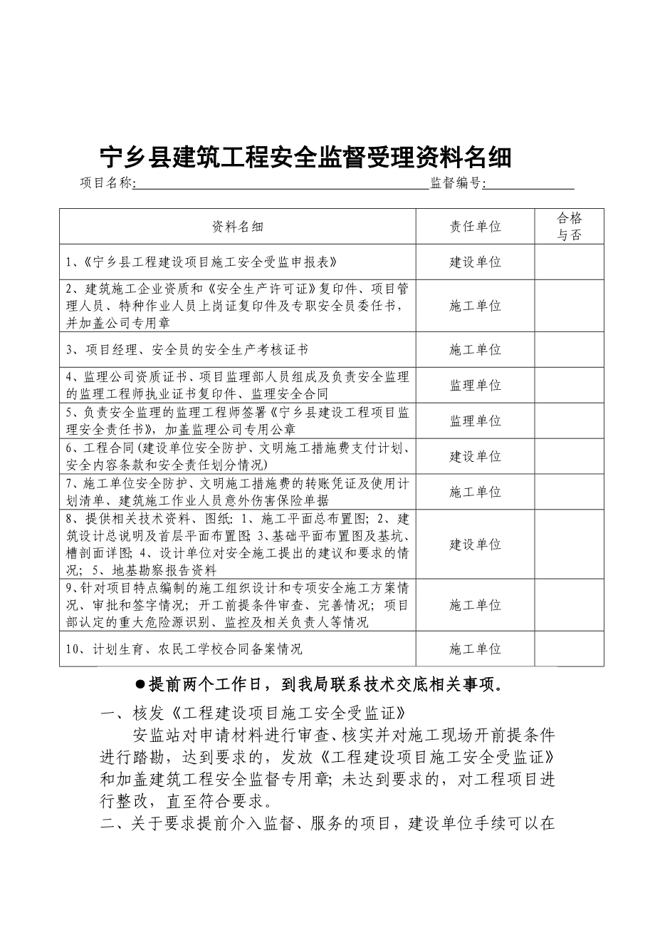 宁乡县建筑工程安全监督受理资料名细_第1页