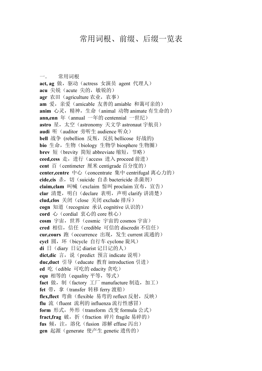 常用词根、前缀、后缀一览表_第1页