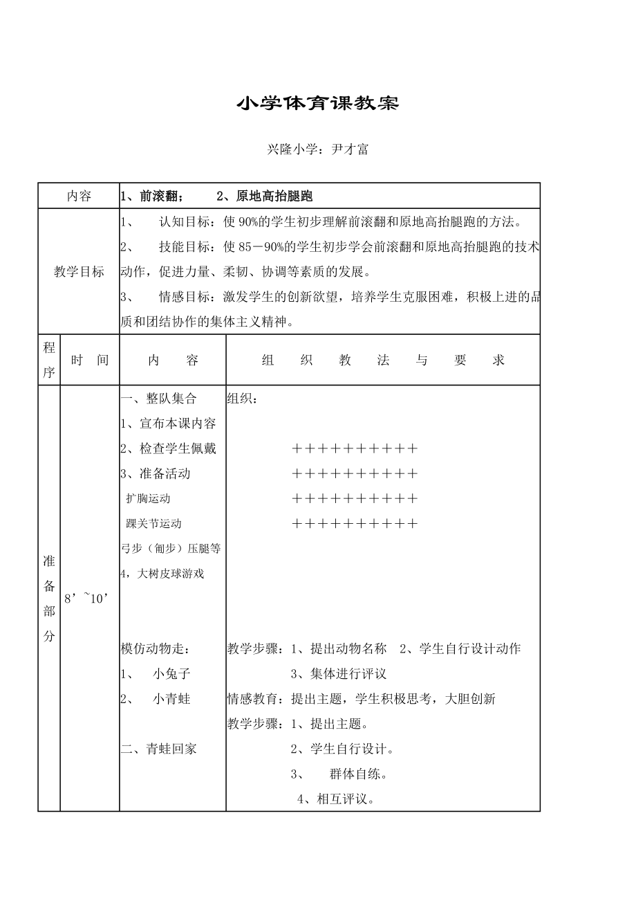 前滚翻小学体育课教案_第1页