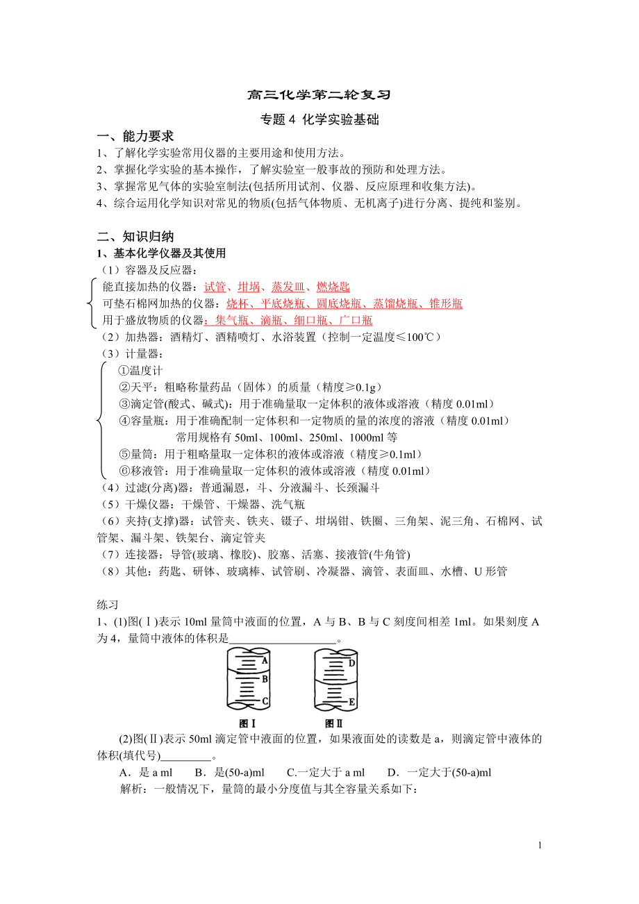 高中化学实验题复习要点及配套题_第1页