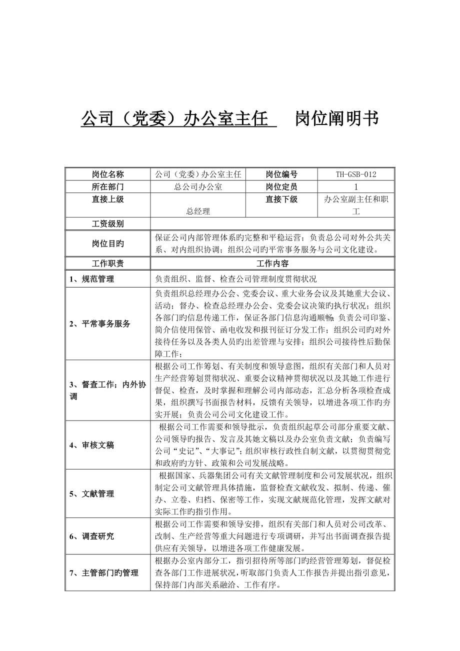 公司办公室主任岗位基本职责_第1页