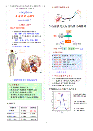 人體和高等動(dòng)物生命活動(dòng)的調(diào)節(jié) 神經(jīng)調(diào)節(jié)一反射 興奮的傳導(dǎo) 動(dòng)物行為