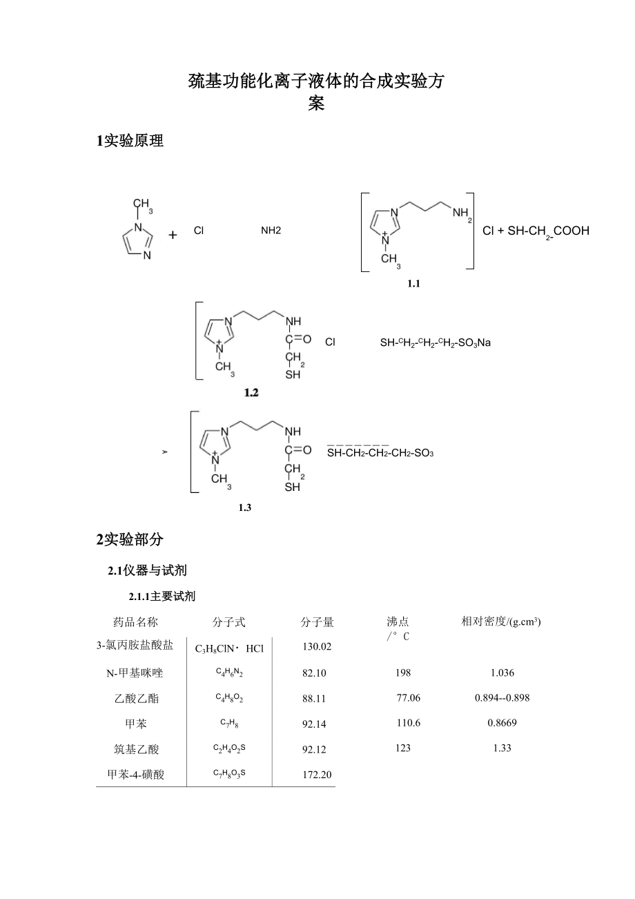 巯基功能化离子液体的合成_第1页