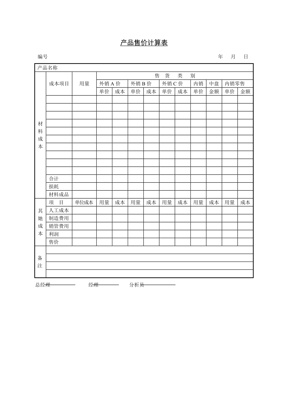 销售部产品售价计算表_第1页