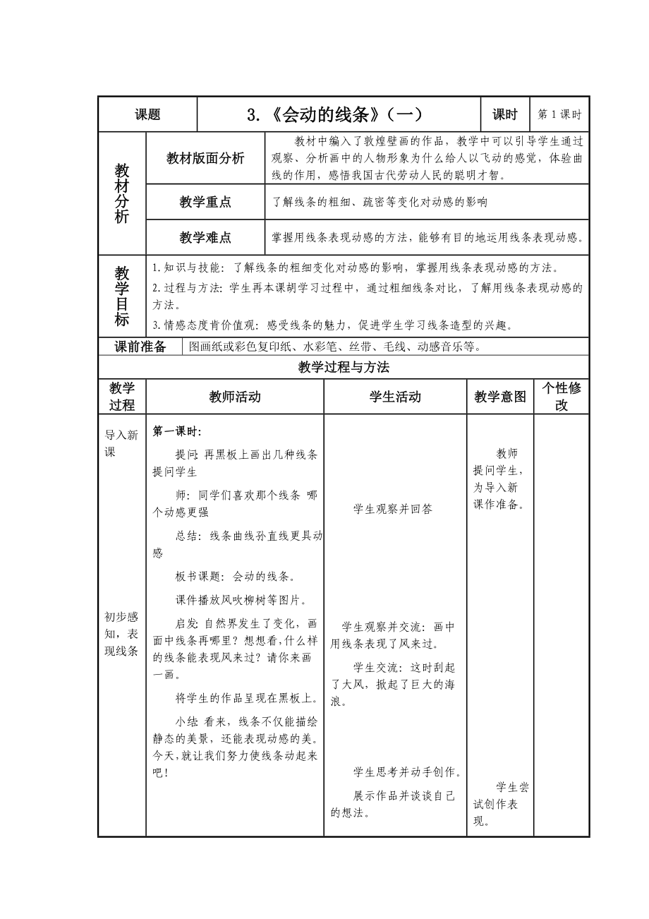 三年級下冊美術(shù)教案- 第3課會動的線條 ▏人美版_第1頁