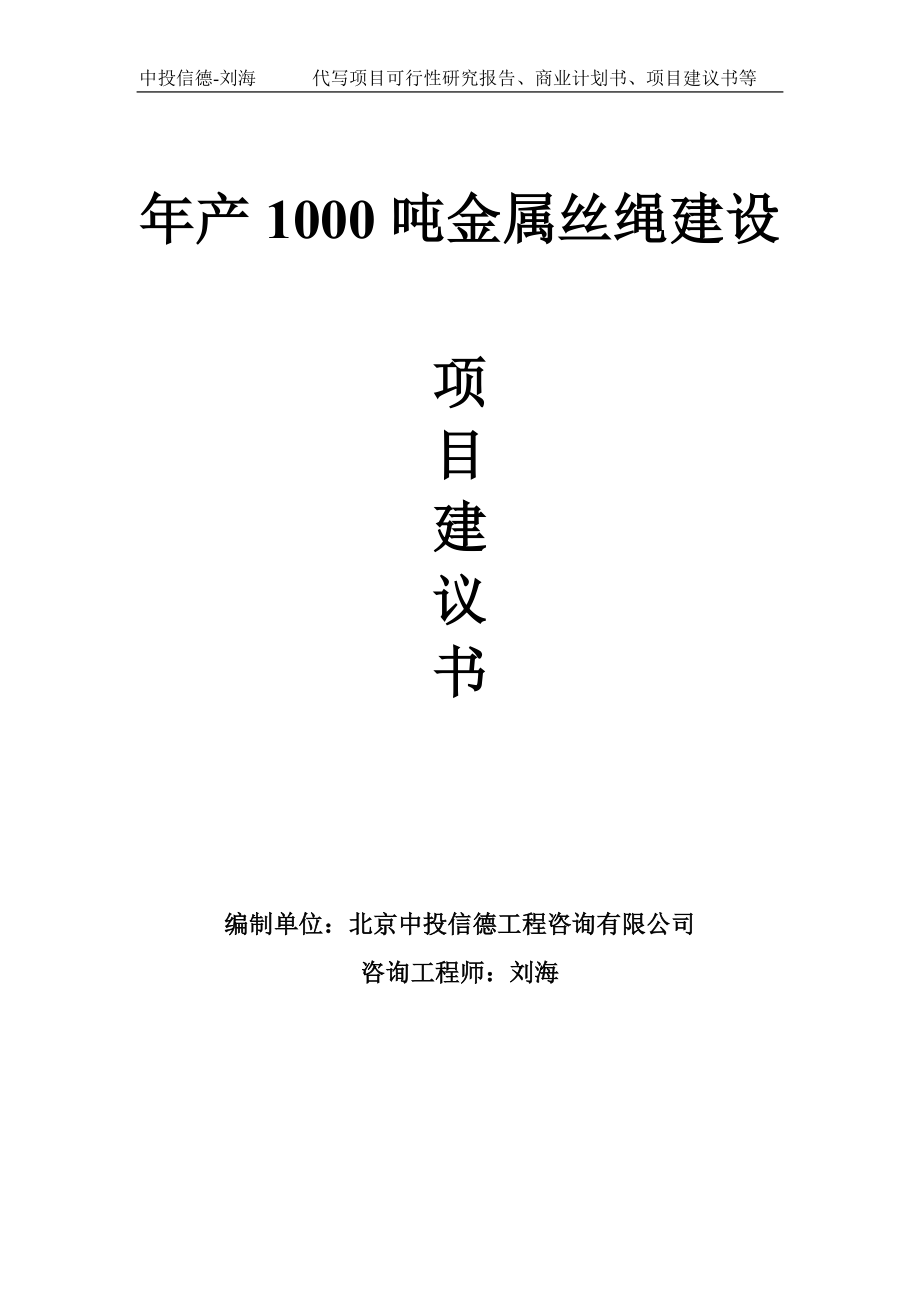 年产1000吨金属丝绳建设项目建议书-写作模板_第1页