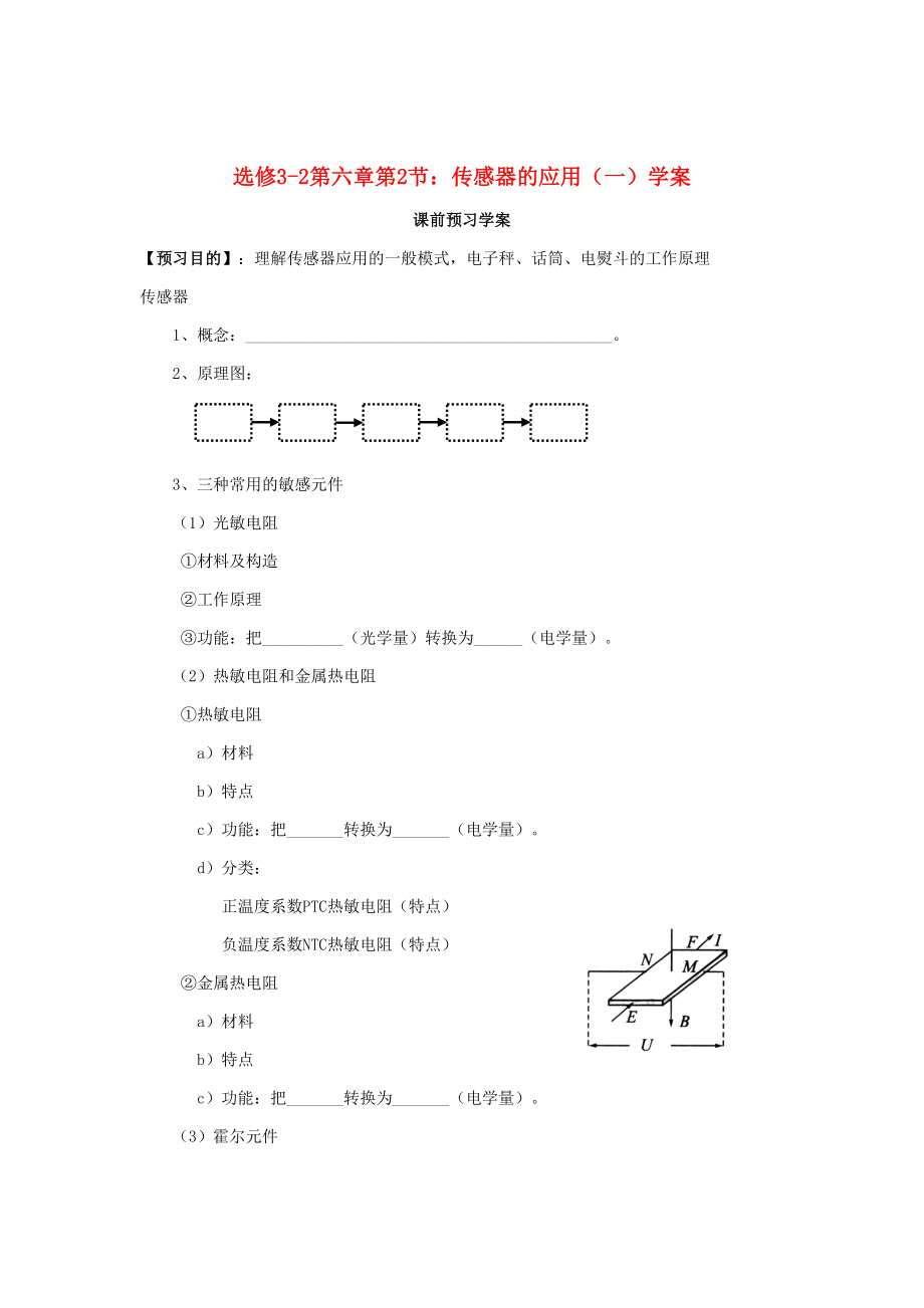 山東省臨清實(shí)驗(yàn)高中物理 第2節(jié)傳感器的應(yīng)用(一)學(xué)案 新人教版選修3-2_第1頁(yè)