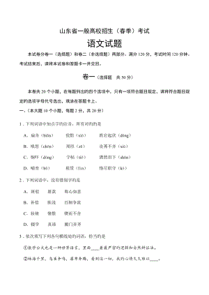 山东省普通高校招生春季考试语文试题含答案及评分重点标准