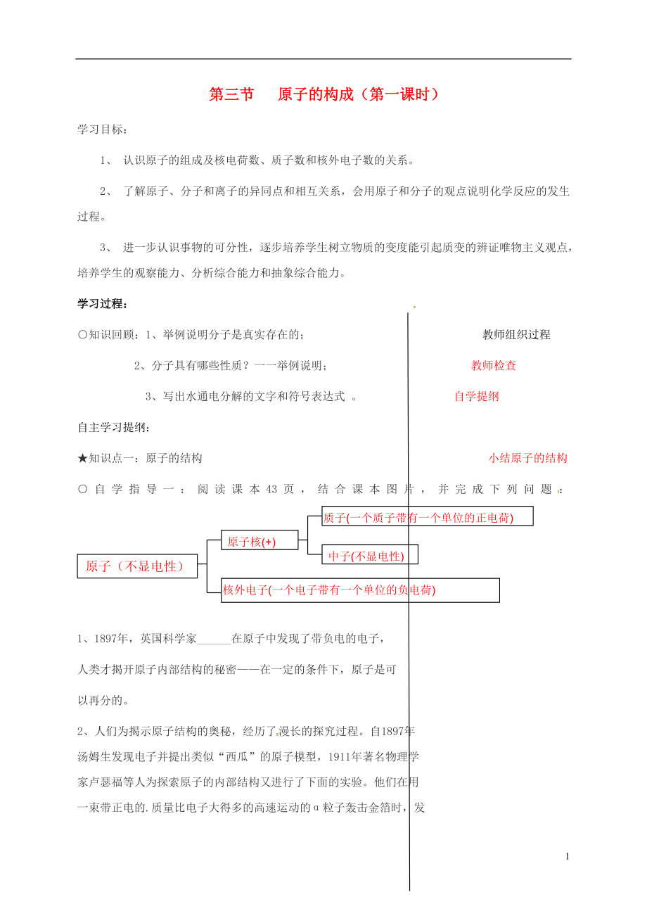 山東省肥城市湖屯鎮(zhèn)九年級(jí)化學(xué)全冊(cè) 第二單元 第三節(jié) 原子的構(gòu)成（第1課時(shí)）導(dǎo)學(xué)案（無(wú)答案）（新版）魯教版_第1頁(yè)