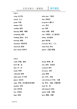 譯林初中英語七年級上冊單詞表(全)【完整教資】