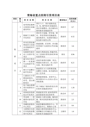 青海省重点招商引资专项项目表
