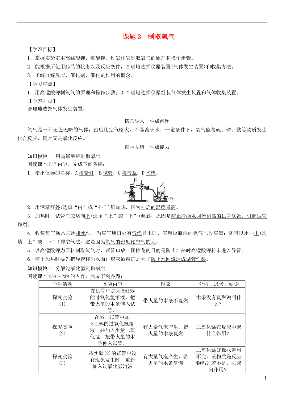 九年級(jí)化學(xué)上冊(cè) 第2單元 我們周圍的空氣 課題3 制取氧氣學(xué)案 （新版）新人教版_第1頁(yè)