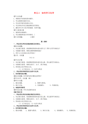 九年級化學(xué)上冊 專題1 走進(jìn)化學(xué)殿堂 單元2 如何學(xué)習(xí)化學(xué)學(xué)案（無答案）（新版）湘教版