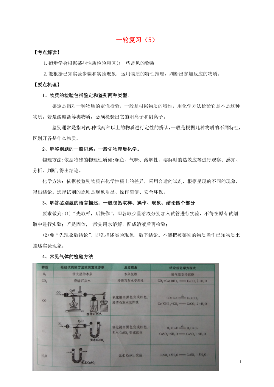 江蘇省鹽城市濱?？h2018屆中考化學(xué)一輪復(fù)習(xí) 物質(zhì)的鑒別導(dǎo)學(xué)案1（無答案）_第1頁